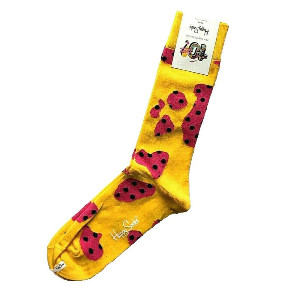 Happy Socks Yellow Pink Mens Cotton Sock Abstract Limited Edition Size 10-13